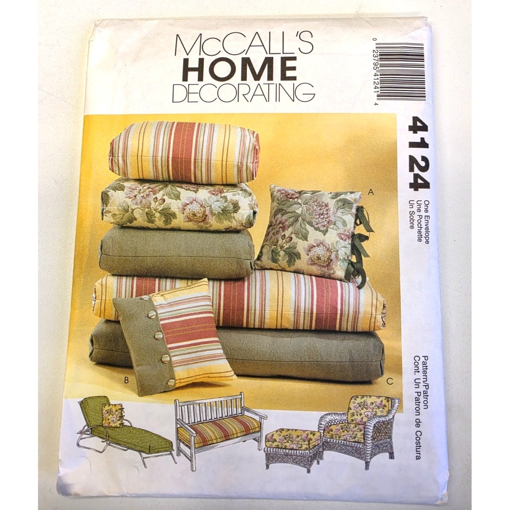 McCalls Home Decorating Pattern #4124 Patio Cushions/Pillows